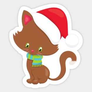 Christmas Cat, Cute Cat, Santa Hat, Cat With Scarf Sticker